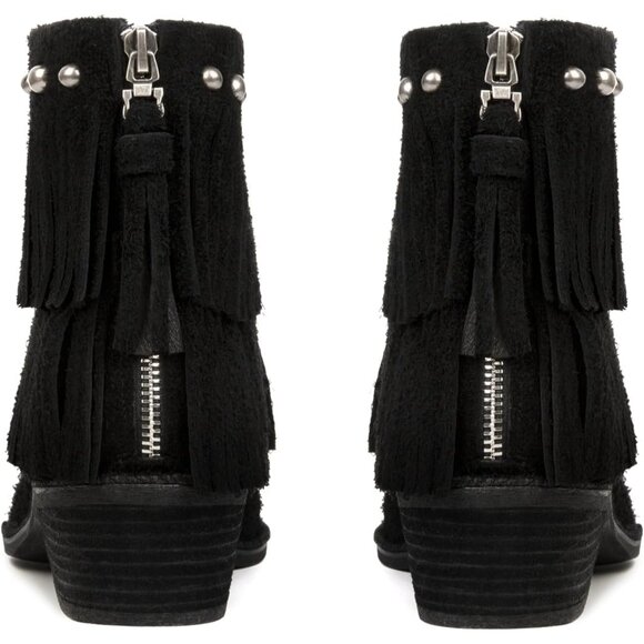 ⚡Women's Black Suede Pointed Toe Elastic Short Boot Block Chunky Heel Ankle Boot - Picture 6 of 6